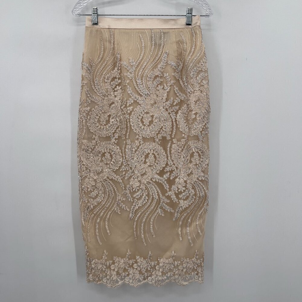 Women’s Terramina Collection Cocktail Embroidered Lace Midi Skirt Beige Gold 8 - Picture 1 of 13